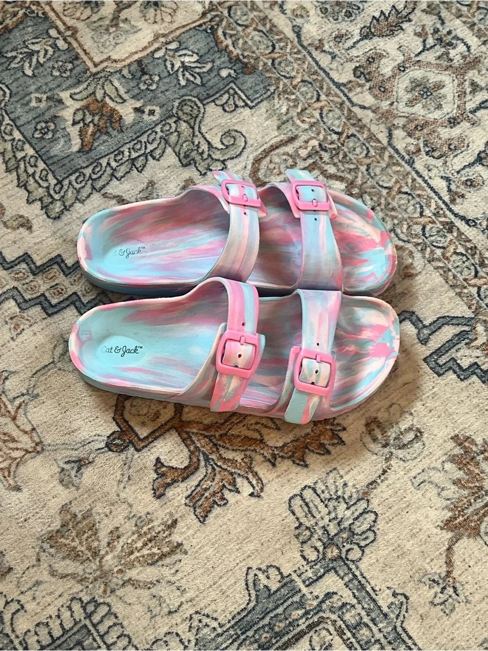 Kids Tie-Dye Style Double-Buckle Sandals - Pink & Blue